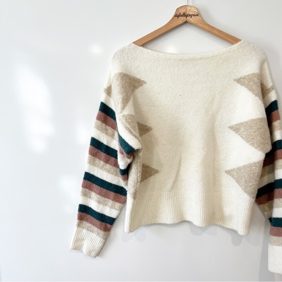 Madewell Stripe-Sleeve Geo Pullover Sweater - Picture 3 of 13